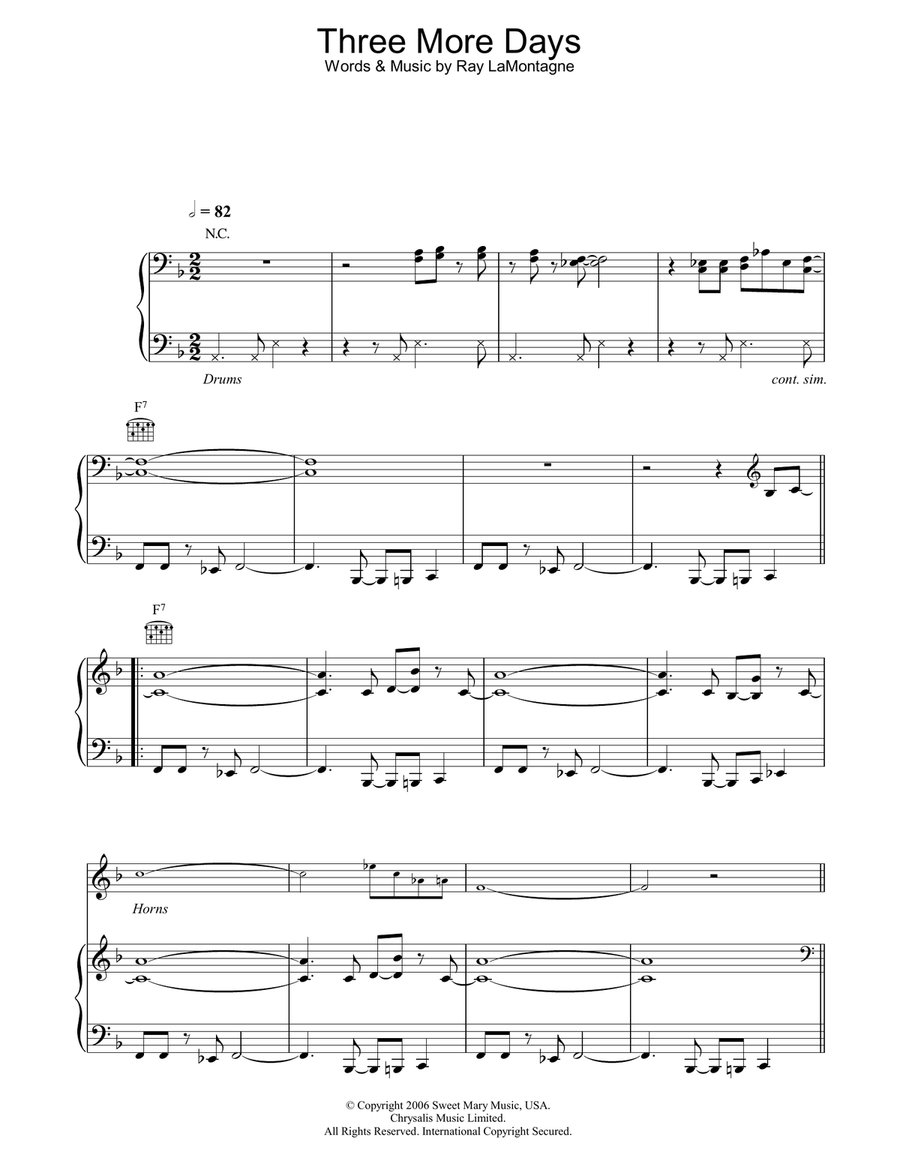 Three More Days Piano, Vocal, Guitar scores gallery preview page 1