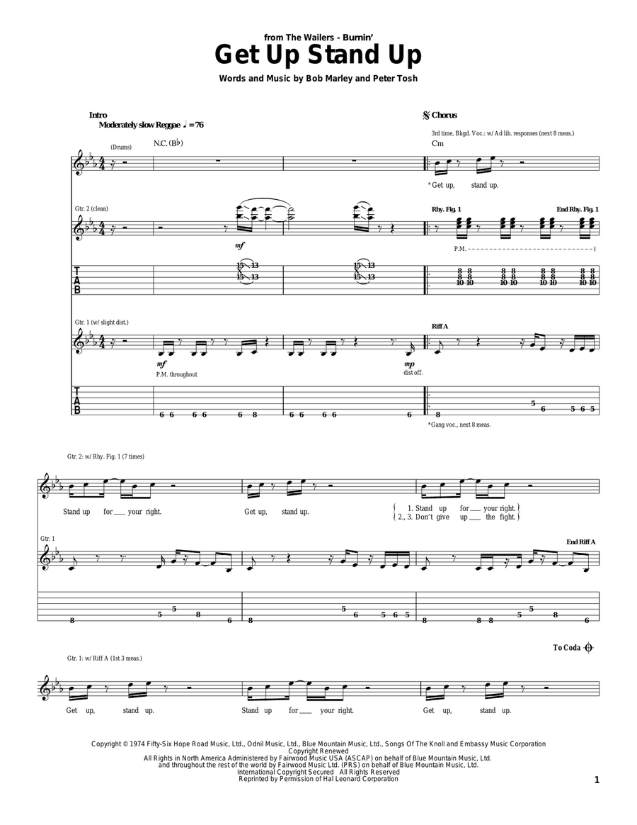 Get Up Stand Up Acoustic Guitar scores gallery preview page 1