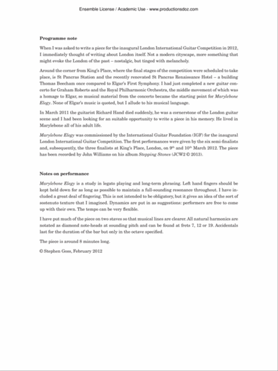 Marylebone Elegy Classical Guitar scores gallery preview page 3