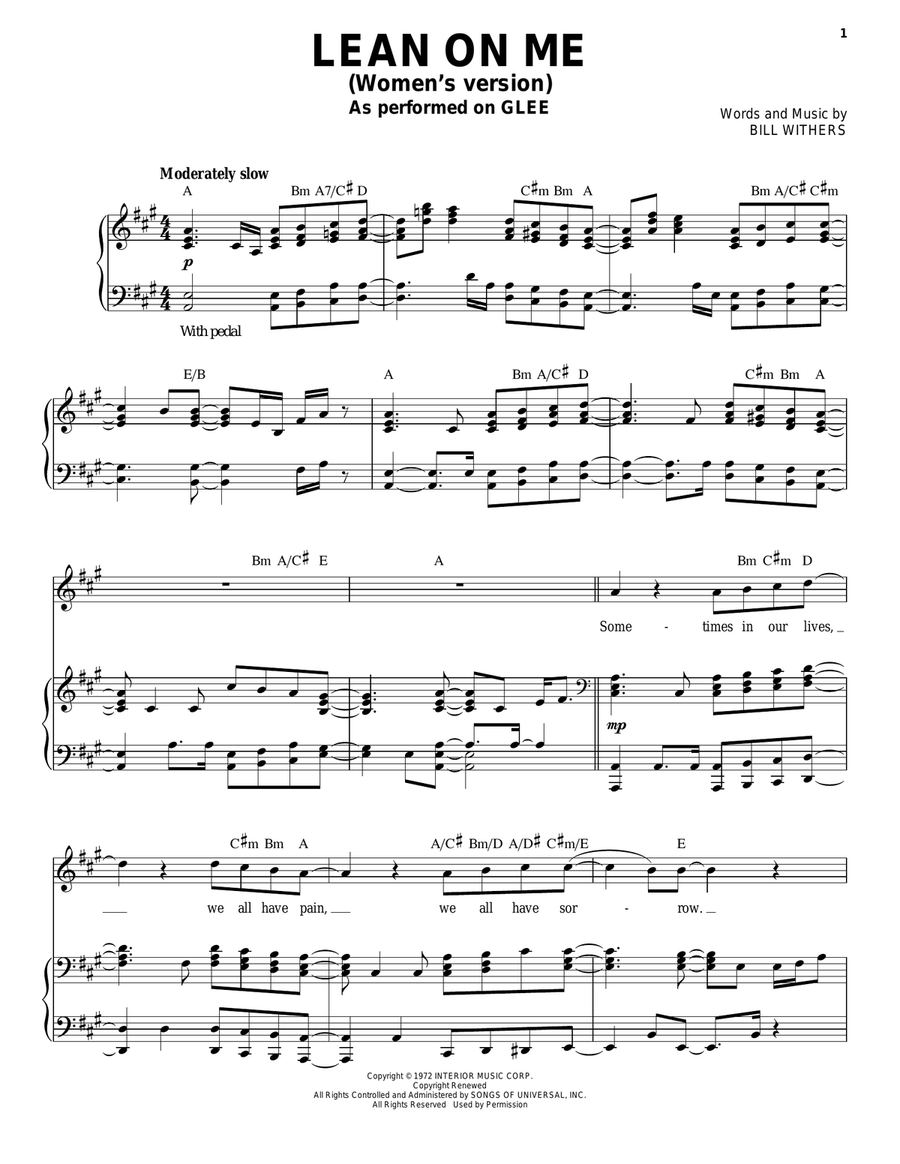 Lean On Me Piano, Vocal scores gallery preview page 1