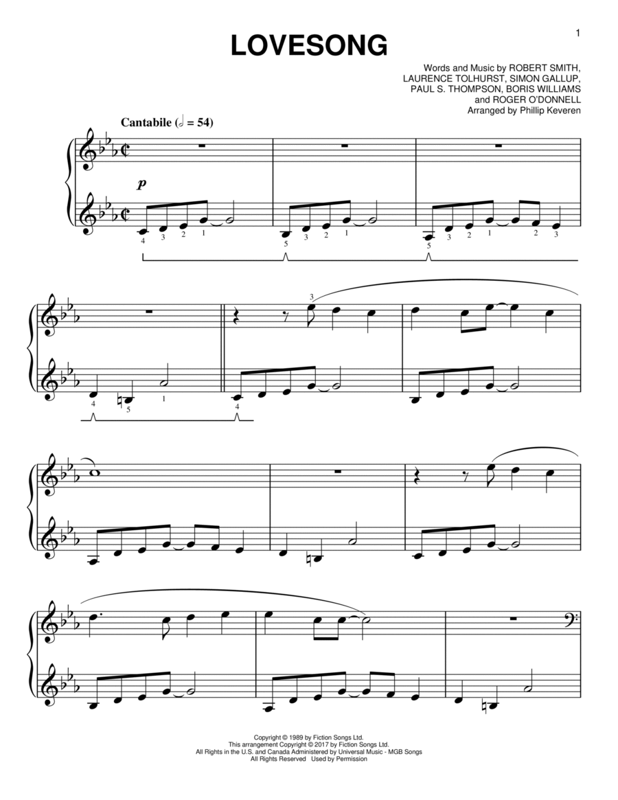 Lovesong [Classical version] (arr. Phillip Keveren) Easy Piano scores gallery preview page 1