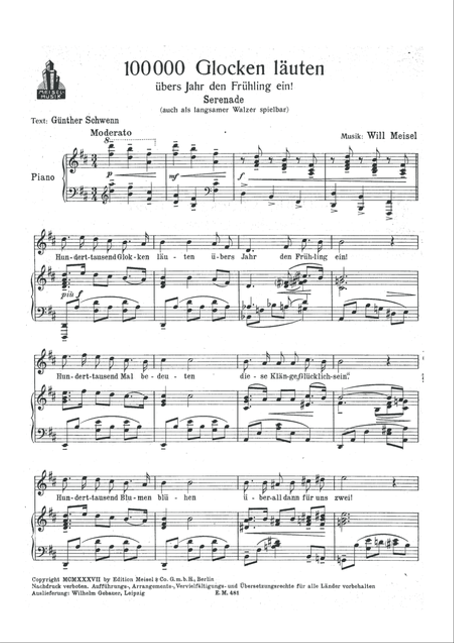 100 000 Glocken lauten ubers Jahr den Fruhling ein Piano, Vocal scores gallery preview page 2