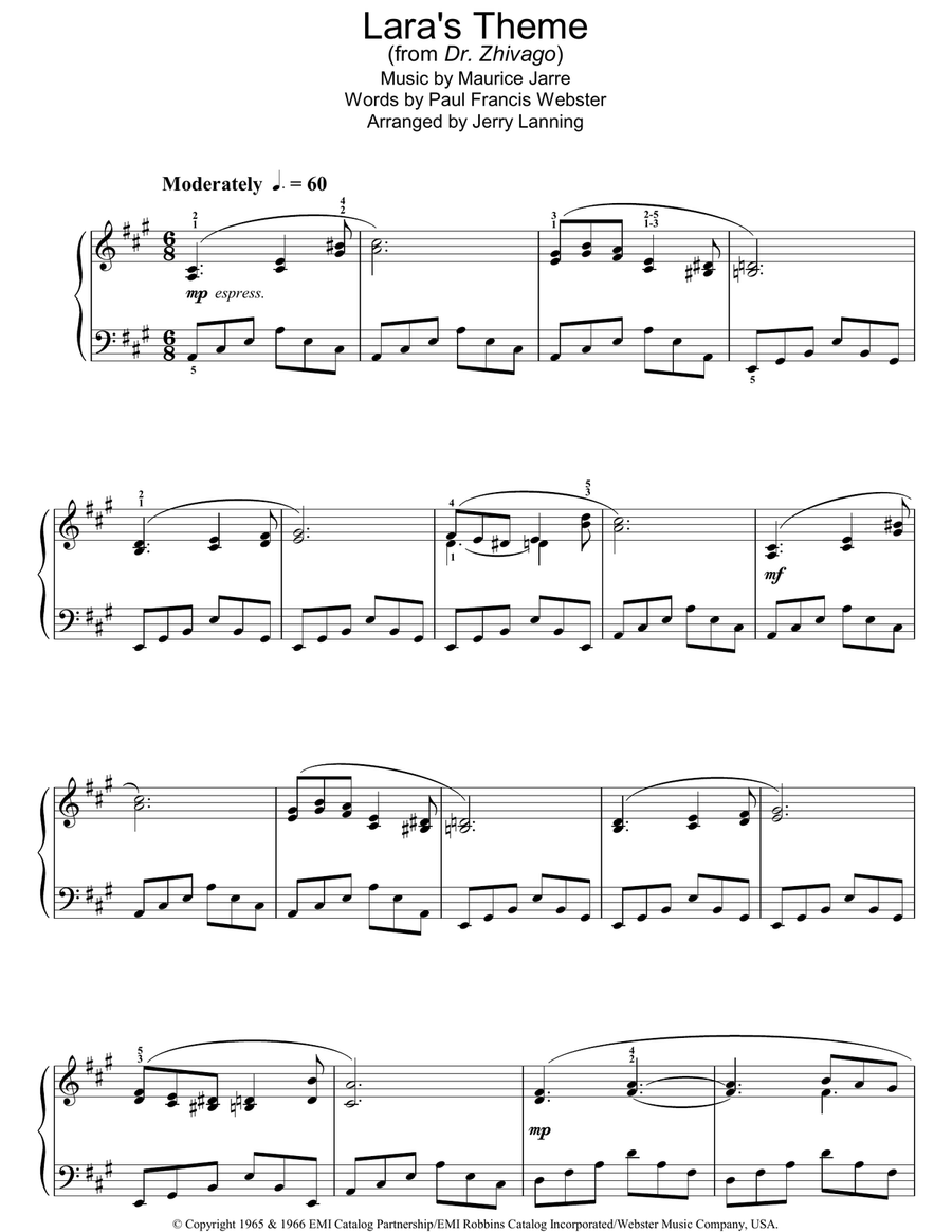 Lara's Theme (from Dr Zhivago) Piano Solo scores gallery preview page 1