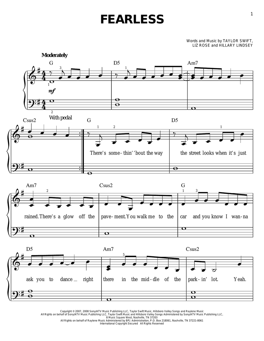 Fearless Easy Piano scores gallery preview page 1