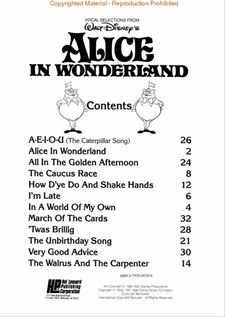 Alice in Wonderland Piano, Vocal, Guitar scores gallery preview page 2
