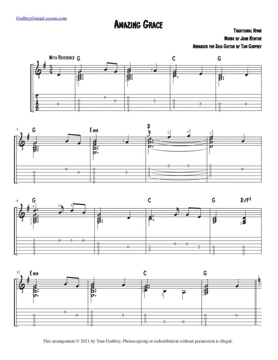 Amazing Grace Guitar Tablature scores gallery preview page 1