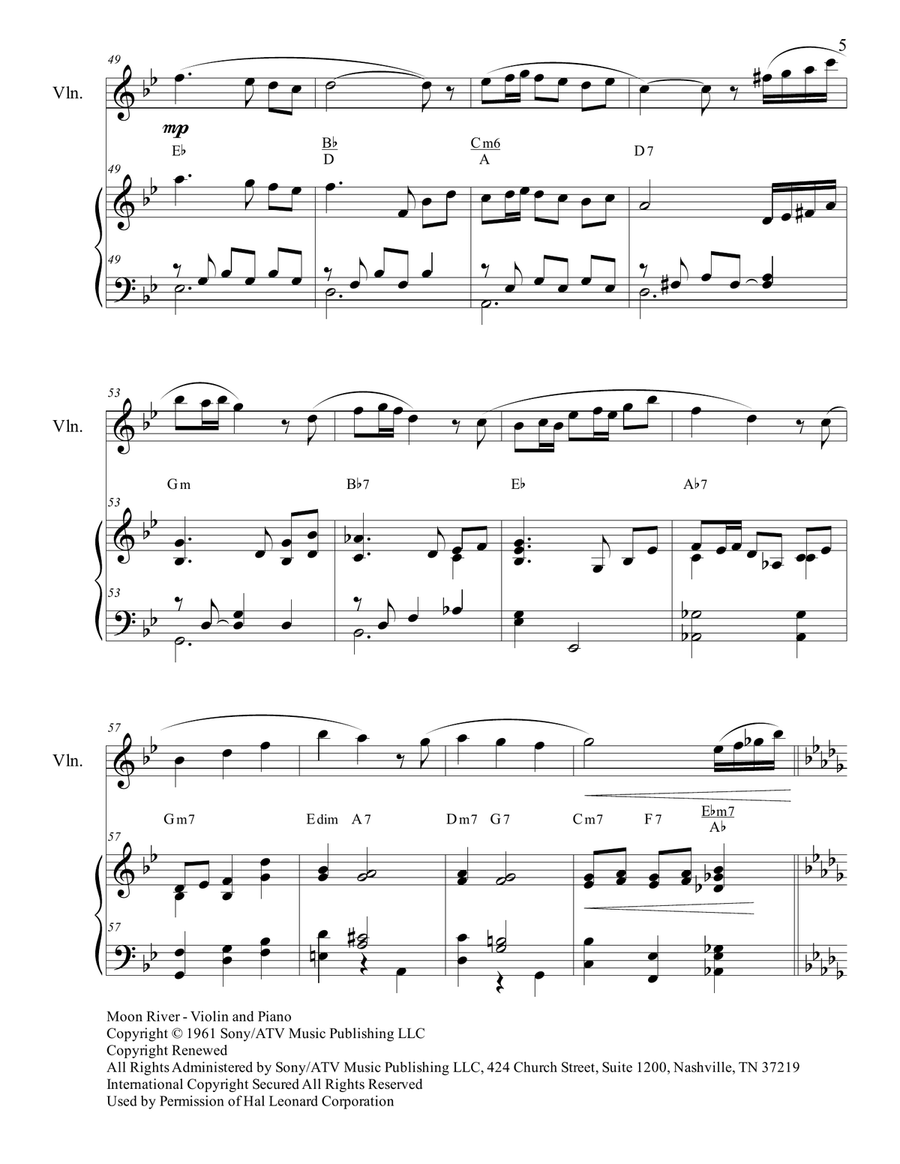 Moon River Violin Solo scores gallery preview page 5
