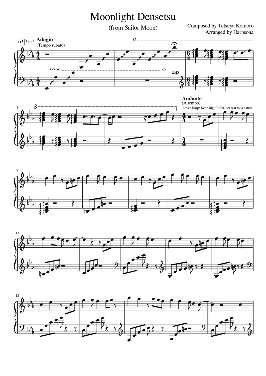 Sailor Moon - Main Title Harp scores gallery preview page 1
