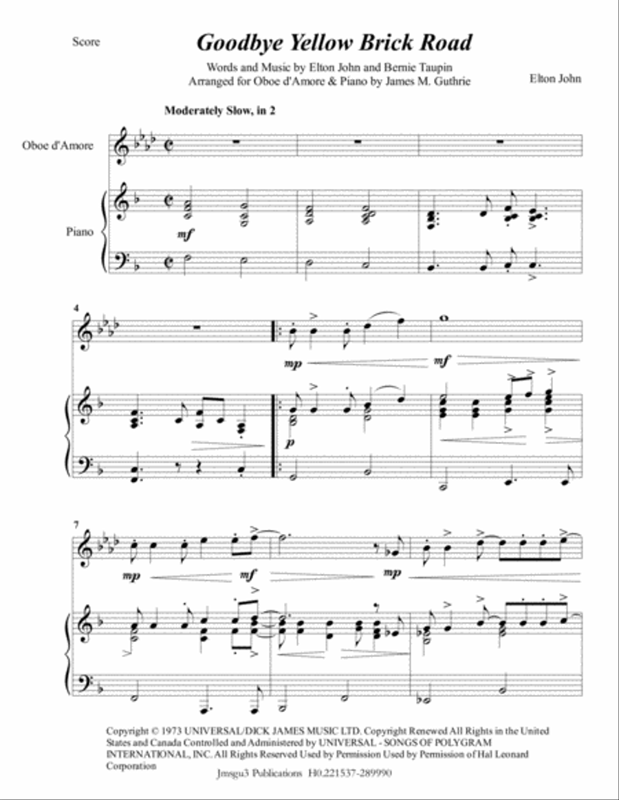 Goodbye Yellow Brick Road Oboe scores gallery preview page 1