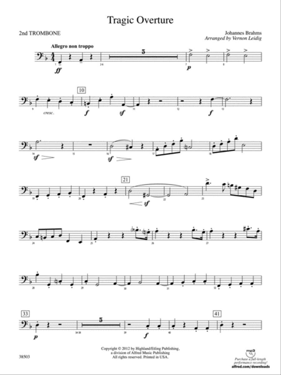 Tragic Overture: 2nd Trombone Full Orchestra scores gallery preview page 1