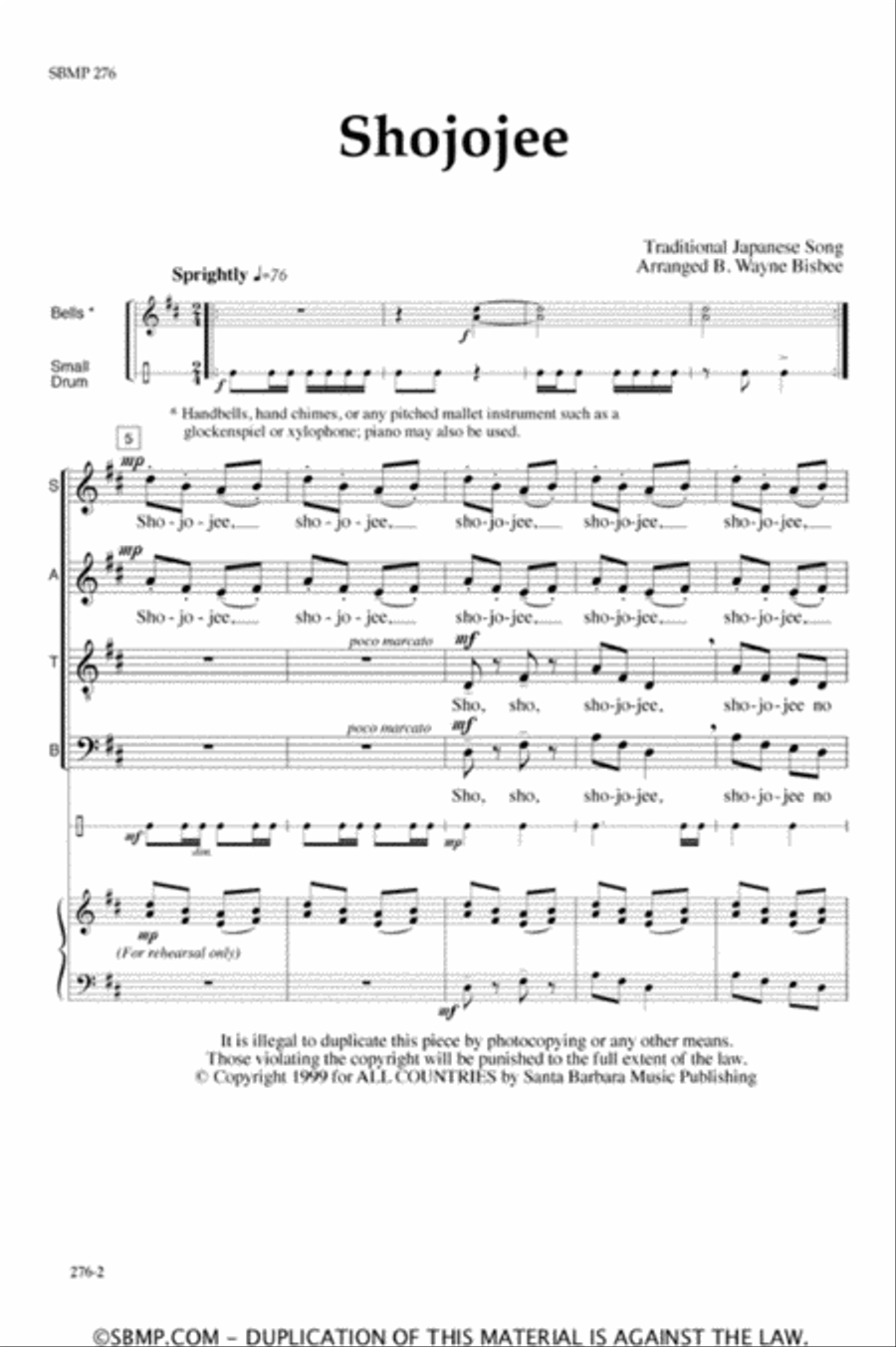 Shojojee - SATB Octavo 4-Part scores gallery preview page 2