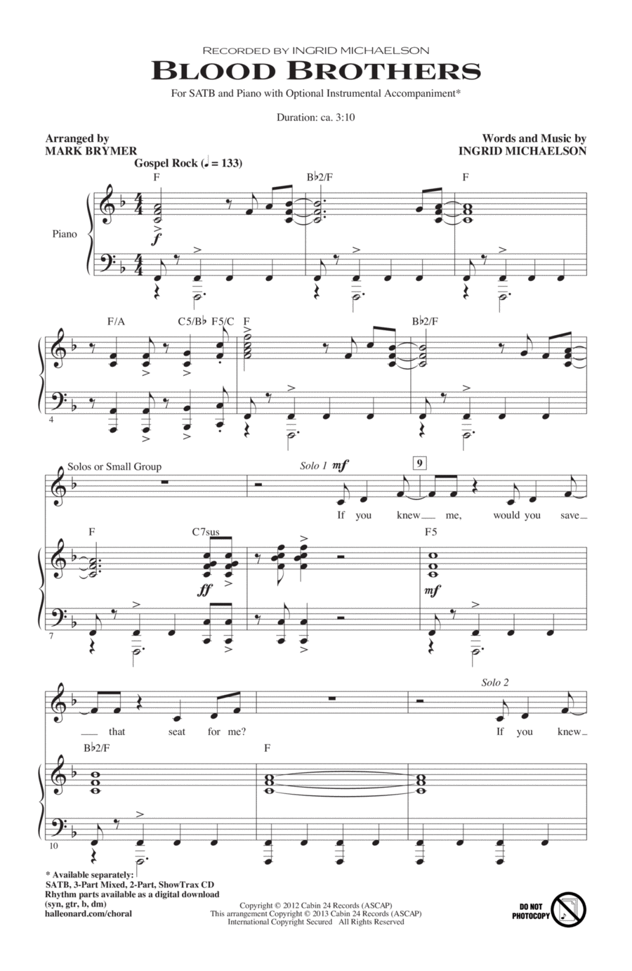 Blood Brothers Blood Brothers 4-Part scores gallery preview page 1