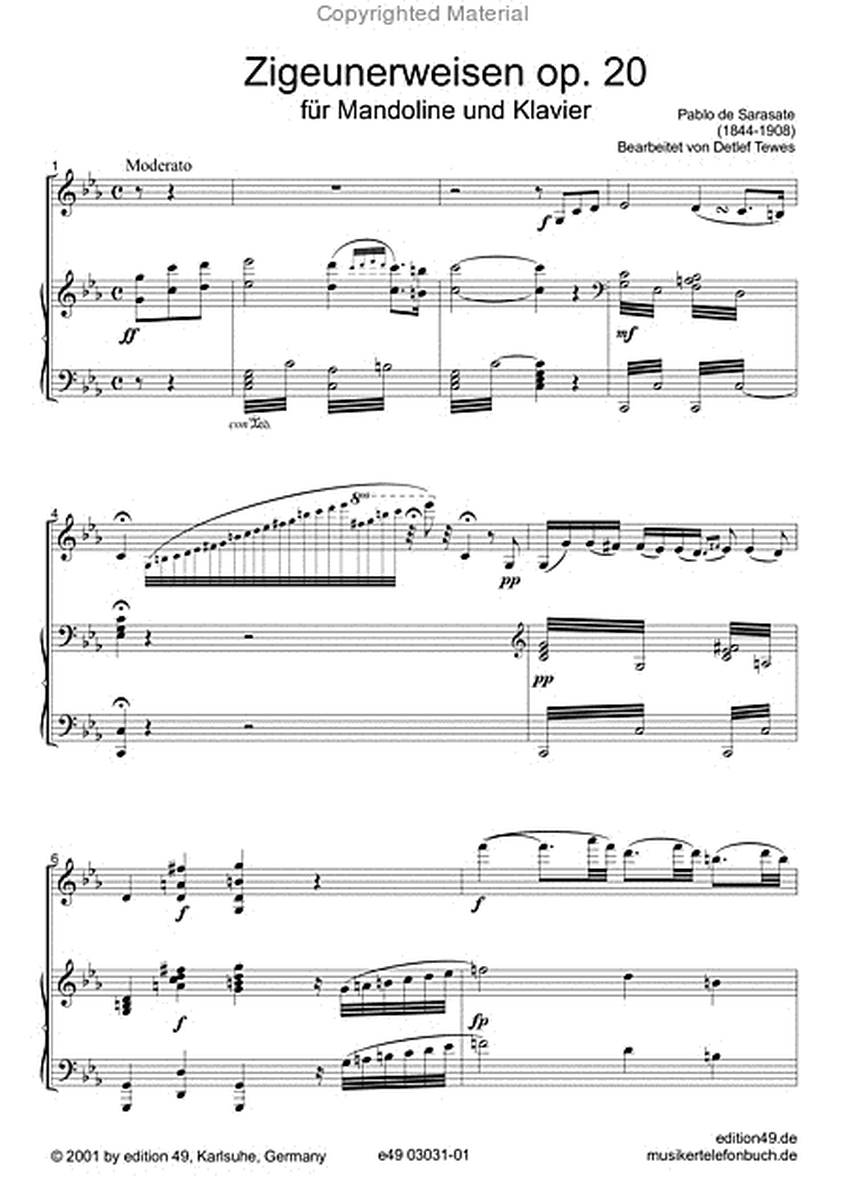 Zigeunerweisen op. 20 fur Mandoline und Klavier
