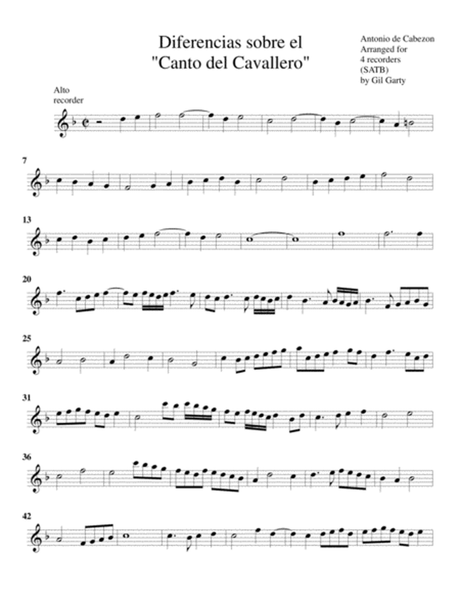 Differencias sobre el "Canto del cavallero" (arrangement for 4 recorders)