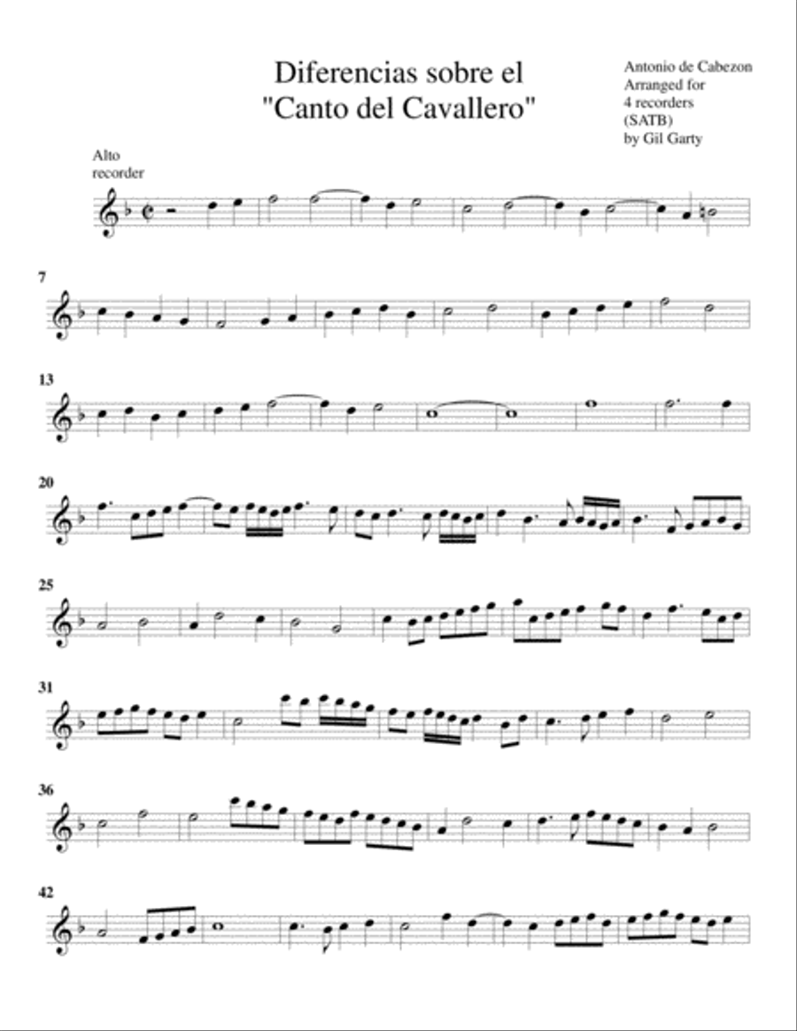 Differencias sobre el "Canto del cavallero" (arrangement for 4 recorders)