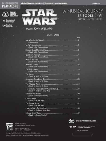 Star Wars I-VI Instrumental Solos - Violin by John Williams Violin Solo - Sheet Music