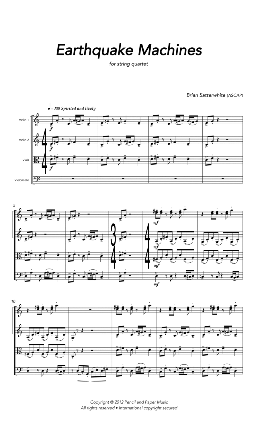 Earthquake Machines String Quartet scores gallery preview page 1