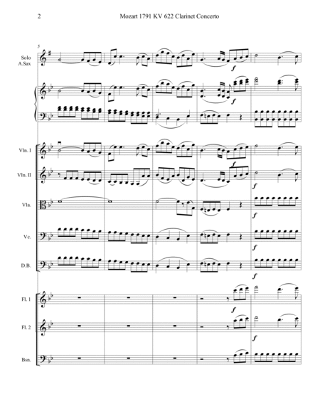 Mozart 1791 KV 622 Alto Sax Concerto with Chamber Orchestra Score and Parts