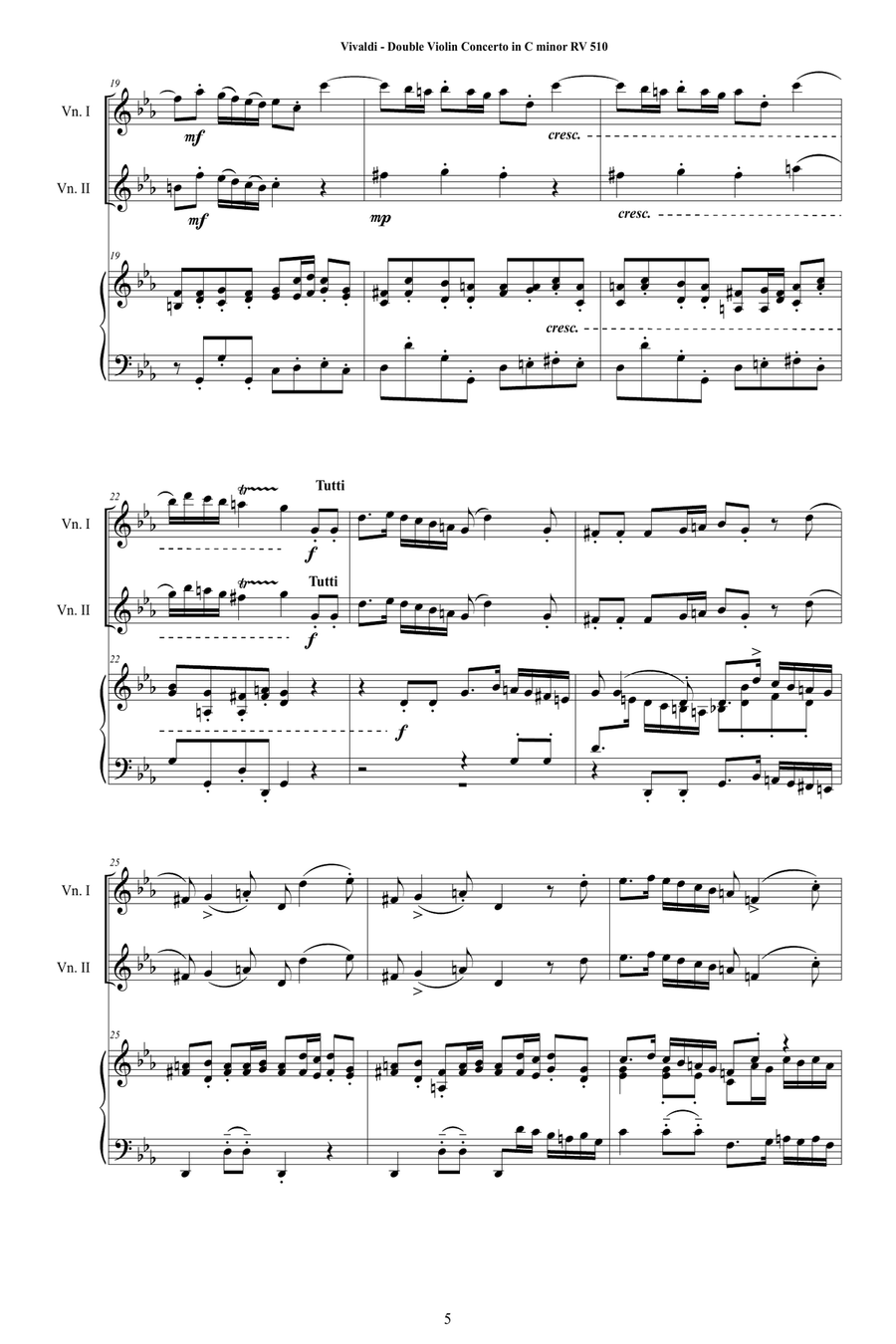 Vivaldi - Double Violin Concerto in C minor RV 510 for Two Violins and Piano String Duet scores gallery preview page 5