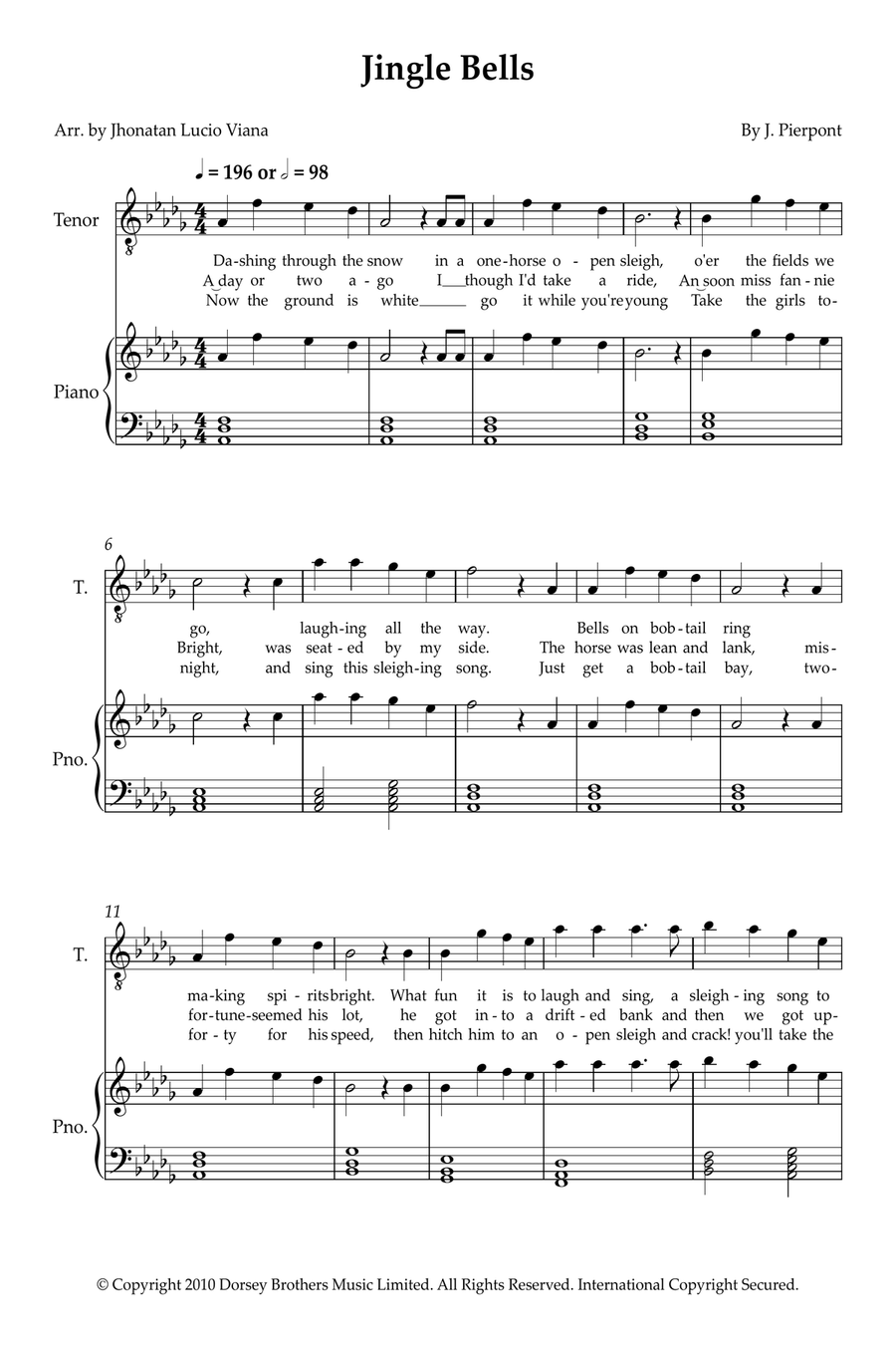 Jingle Bells Tenor Voice scores gallery preview page 1