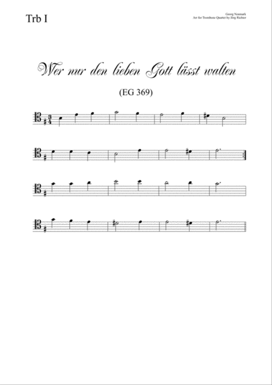 Who only lets Him rule (Wer nur den lieben Gott lässt walten, EG 369) for Trombone Quartet Brass Quartet scores gallery preview page 3