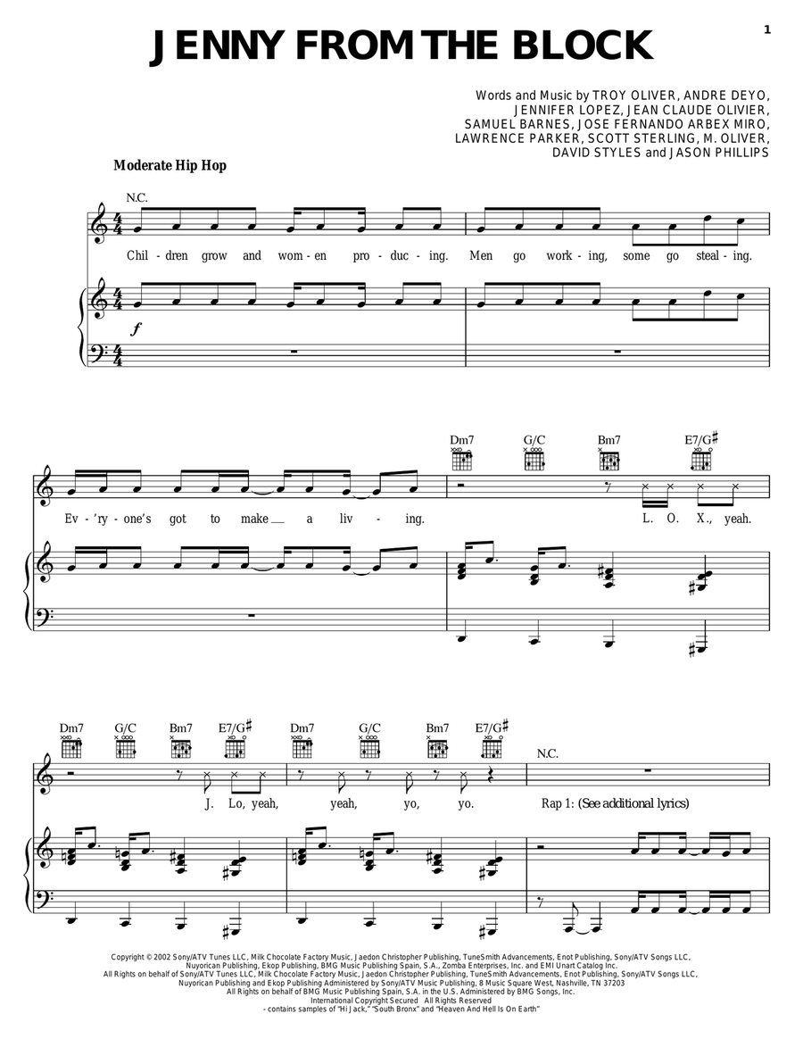 Jenny From The Block Piano, Vocal, Guitar scores gallery preview page 1