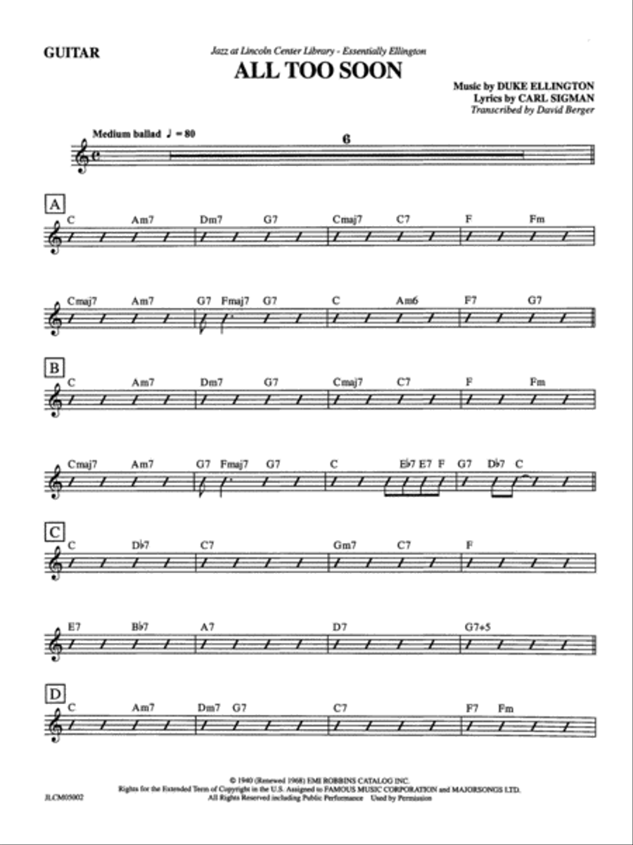 All Too Soon: Guitar All Too Soon: Guitar Jazz Ensemble scores gallery preview page 1