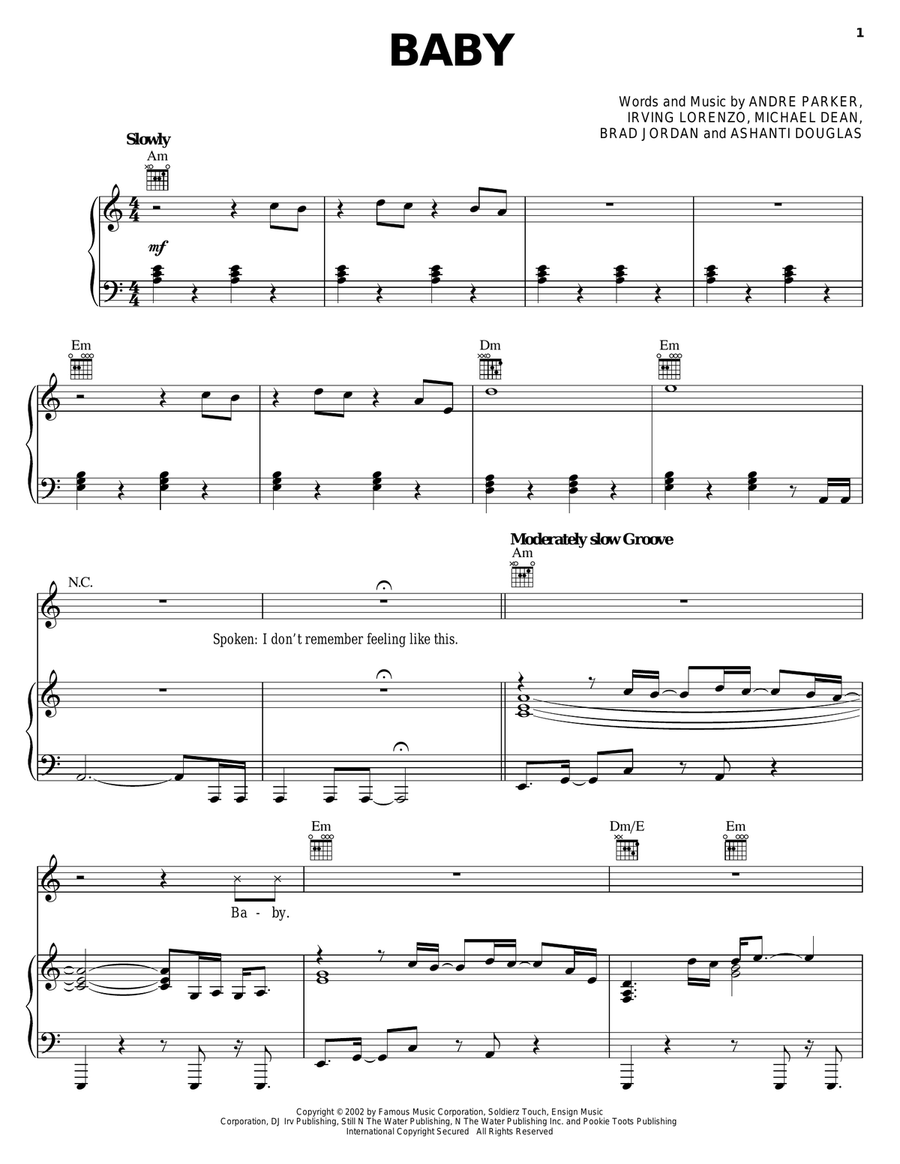 Baby Baby Piano, Vocal, Guitar scores gallery preview page 1