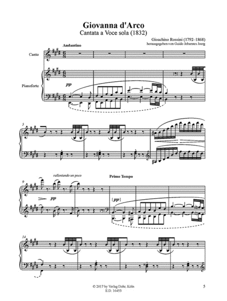 Giovanna d'Arco -Cantata a Voce sola con accompagnamento di Pianoforte-
