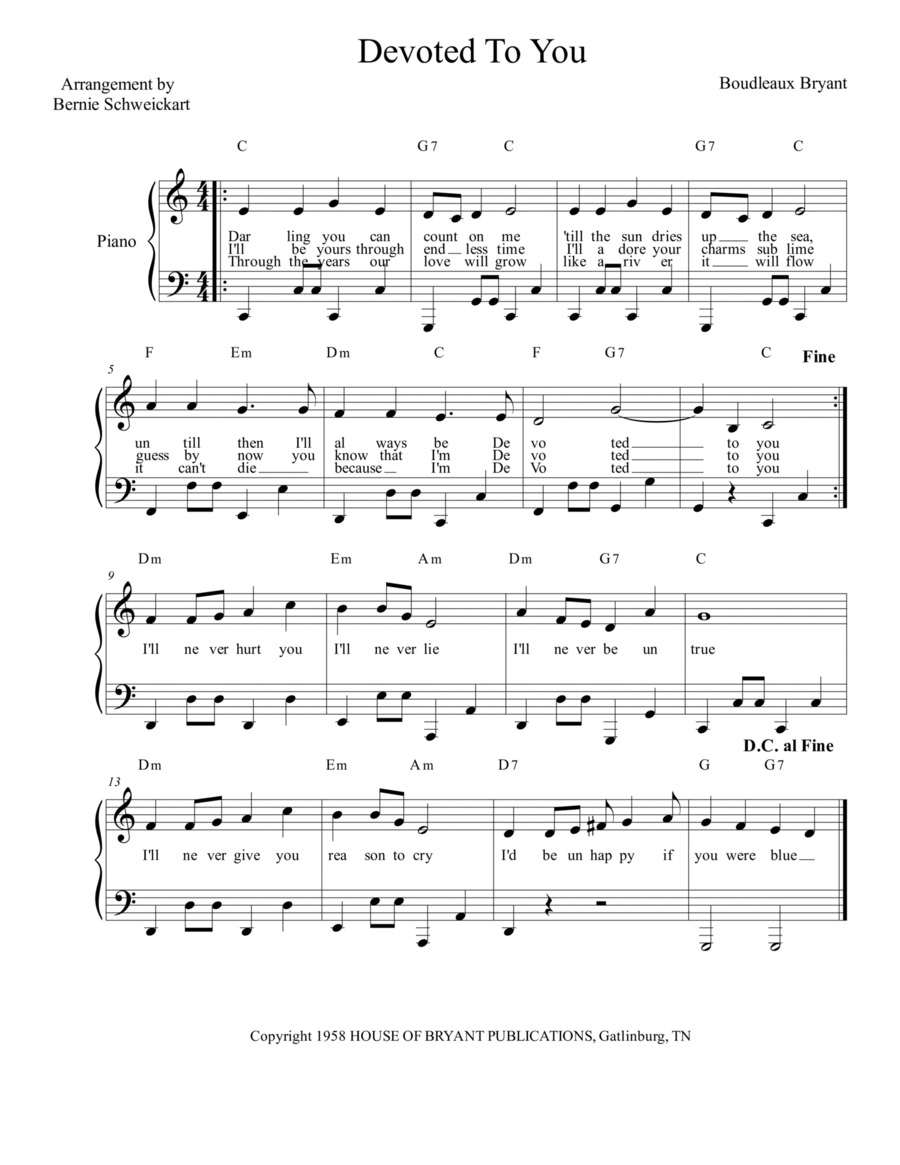 Devoted To You Piano, Vocal, Guitar scores gallery preview page 1