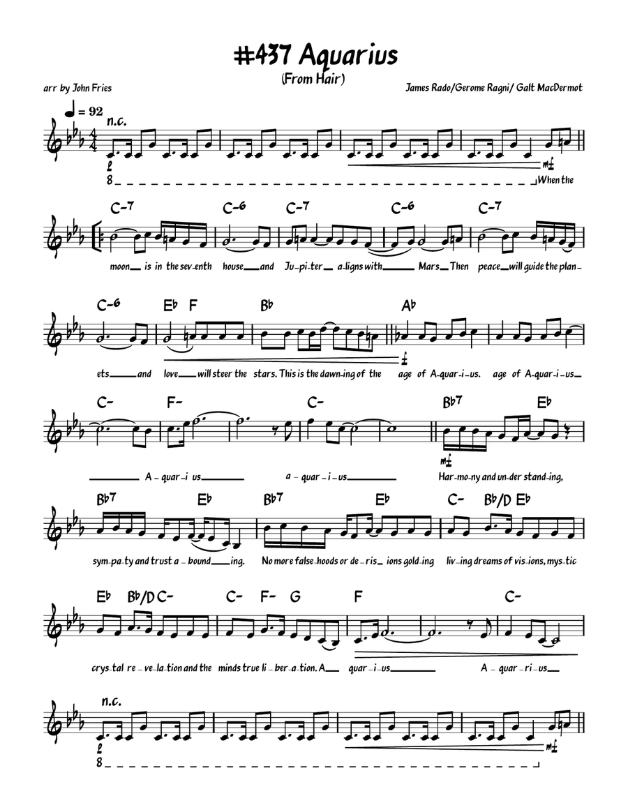 Aquarius Piano, Vocal, Guitar scores gallery preview page 1