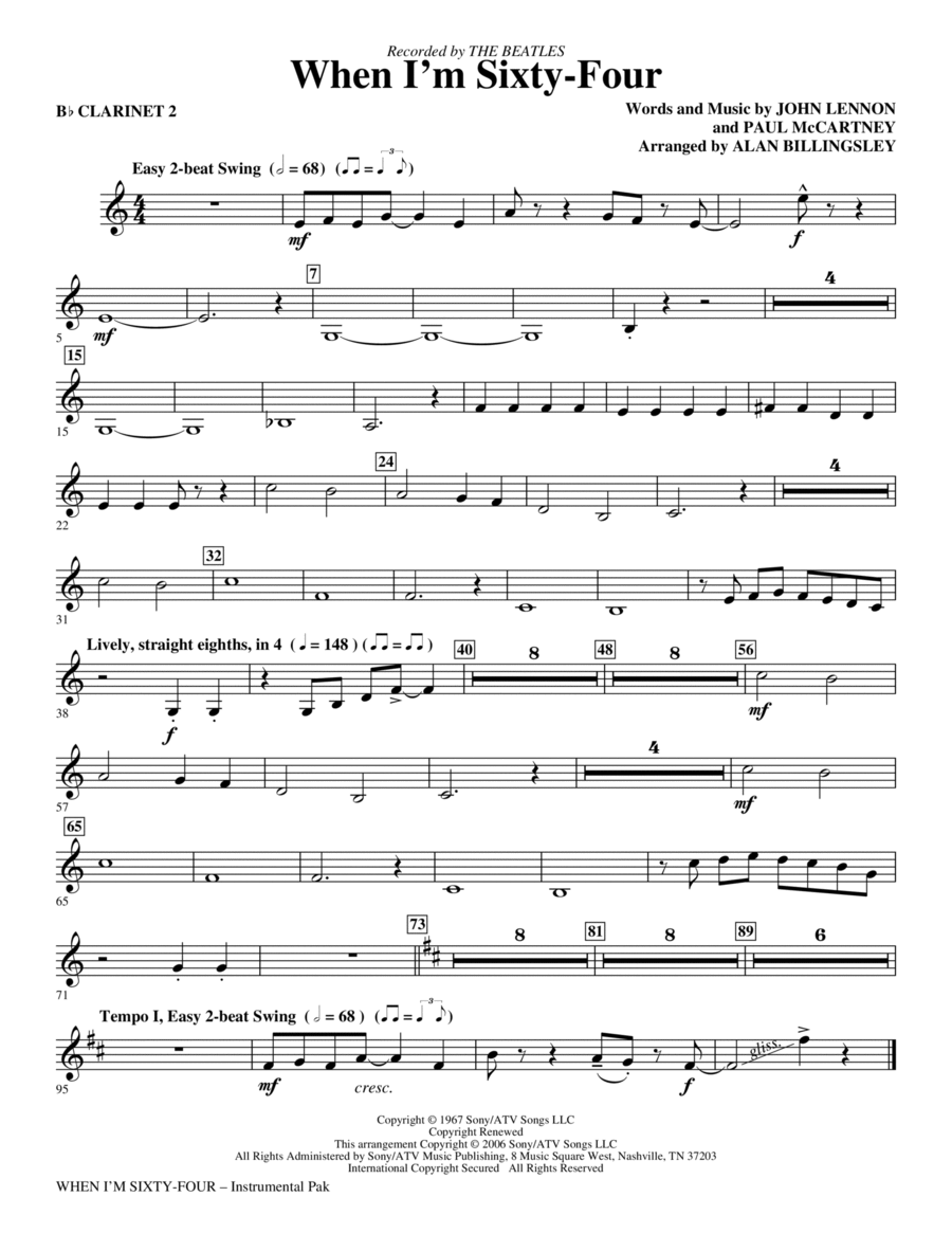 When I'm Sixty-Four - Bb Clarinet 2 Choir scores gallery preview page 1