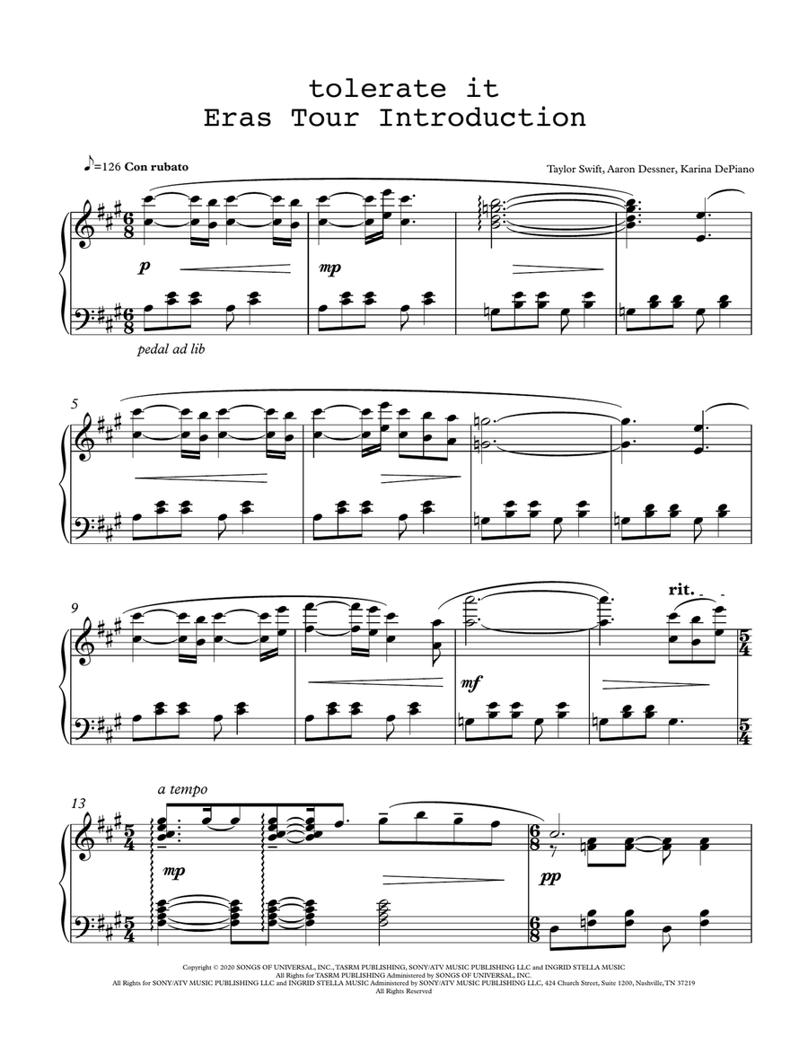 Tolerate It Piano Solo scores gallery preview page 2