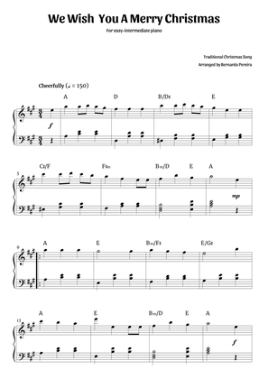 We Wish You A Merry Christmas (easy-intermediate piano in A major – clean with chords)