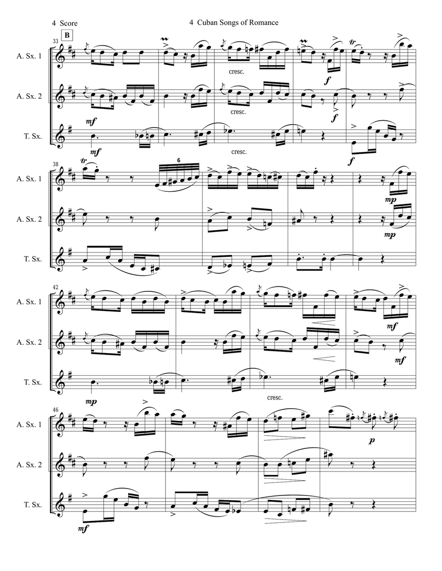 4 Cuban Songs of Romance for Saxophone Trio Woodwind Trio scores gallery preview page 4