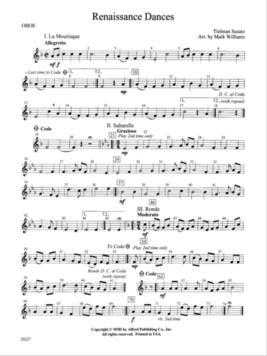 Renaissance Dances: Oboe Renaissance Dances: Oboe Concert Band scores gallery preview page 1