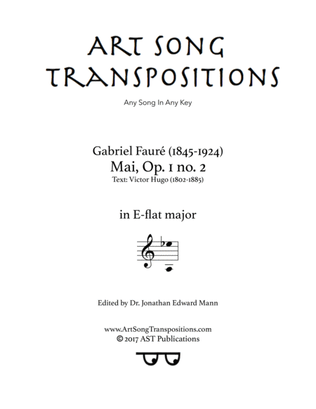 Book cover for FAURÉ: Mai, Op. 1 no. 2 (transposed to E-flat major)