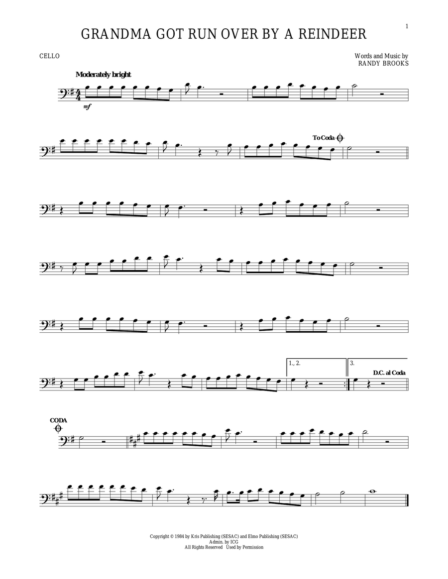Grandma Got Run Over By A Reindeer Cello Solo scores gallery preview page 1