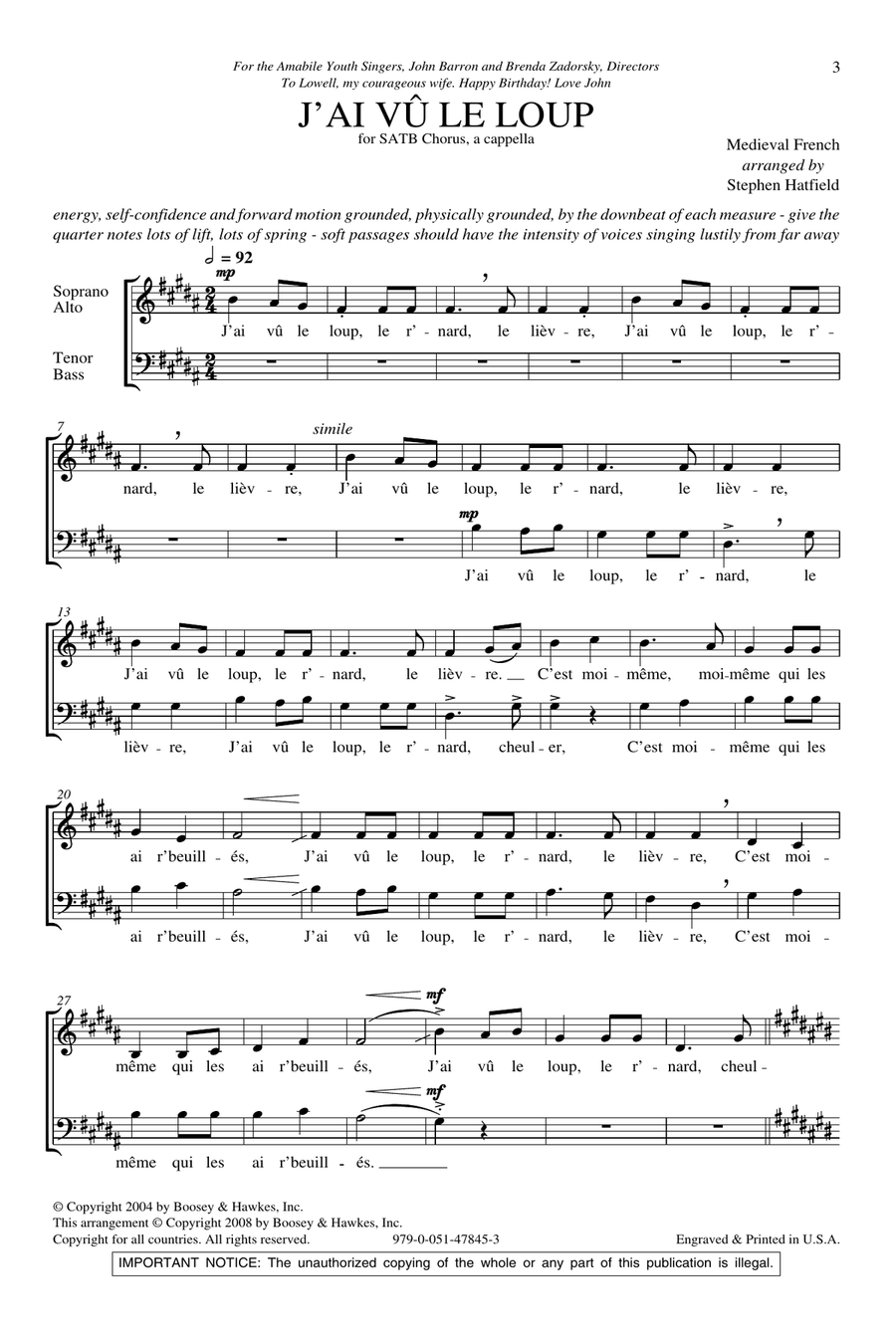 J'ai Vu Le Loup J'ai Vu Le Loup 4-Part scores gallery preview page 1