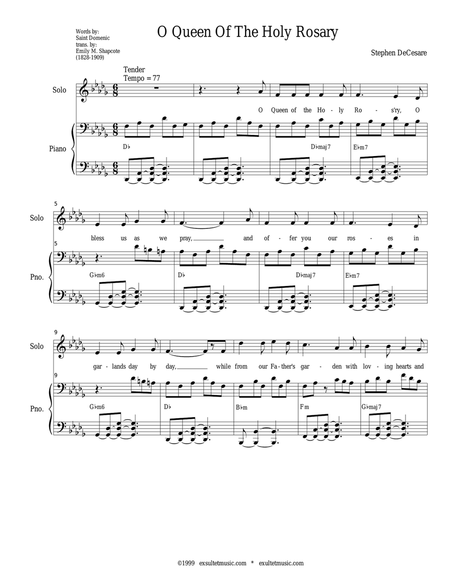 O Queen Of The Holy Rosary (Vocal solo and SATB) 4-Part scores gallery preview page 1