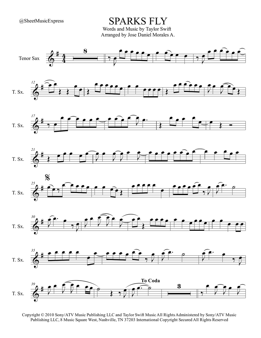 Sparks Fly Tenor Saxophone scores gallery preview page 1