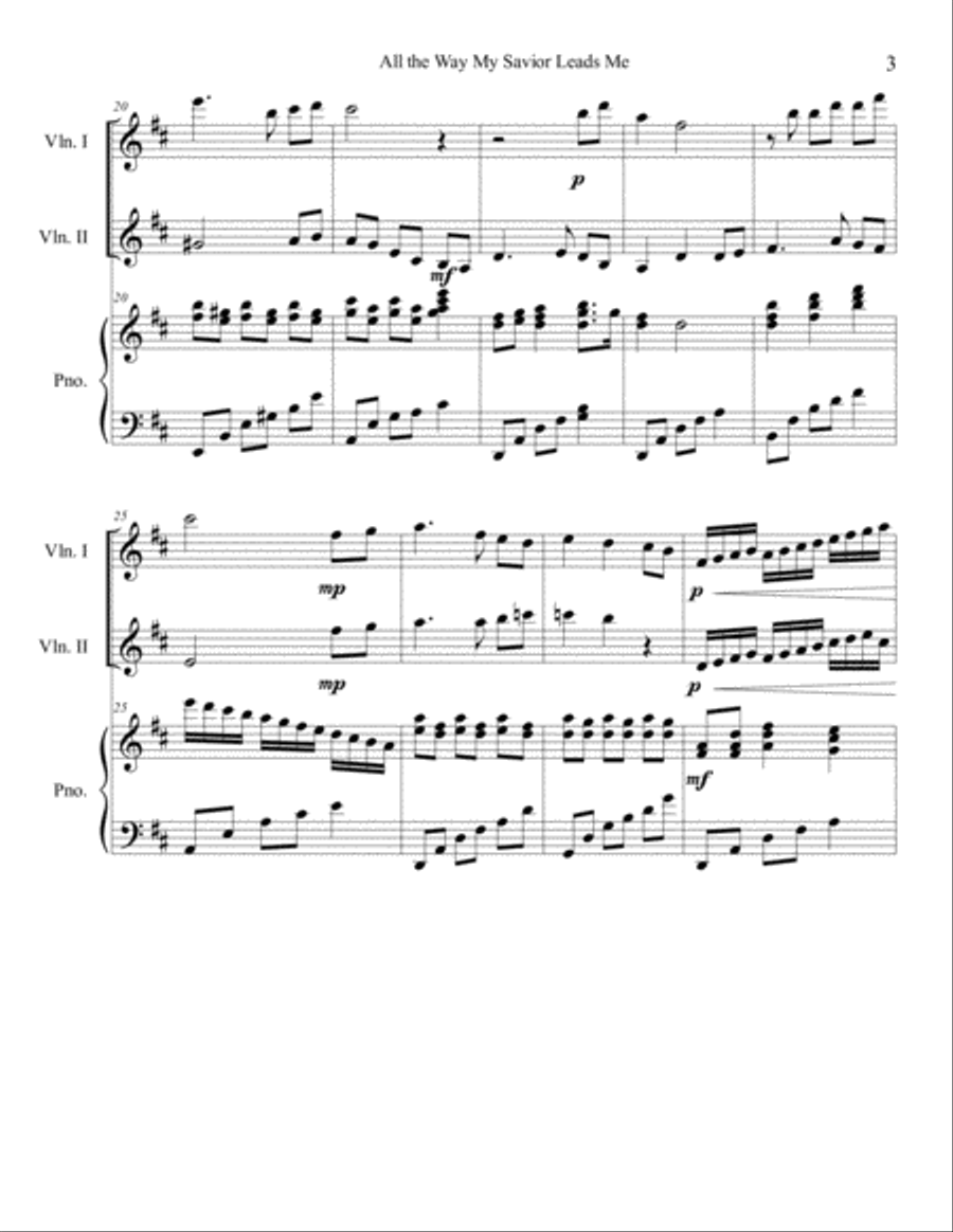 All the Way My Savior Leads Me Violin Duet with Piano Accompaniment String Duet scores gallery preview page 4
