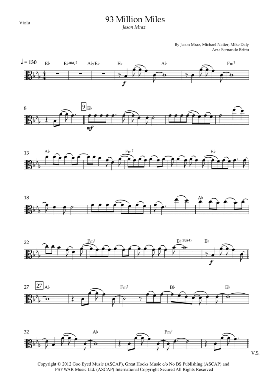 93 Million Miles Viola Solo scores gallery preview page 1