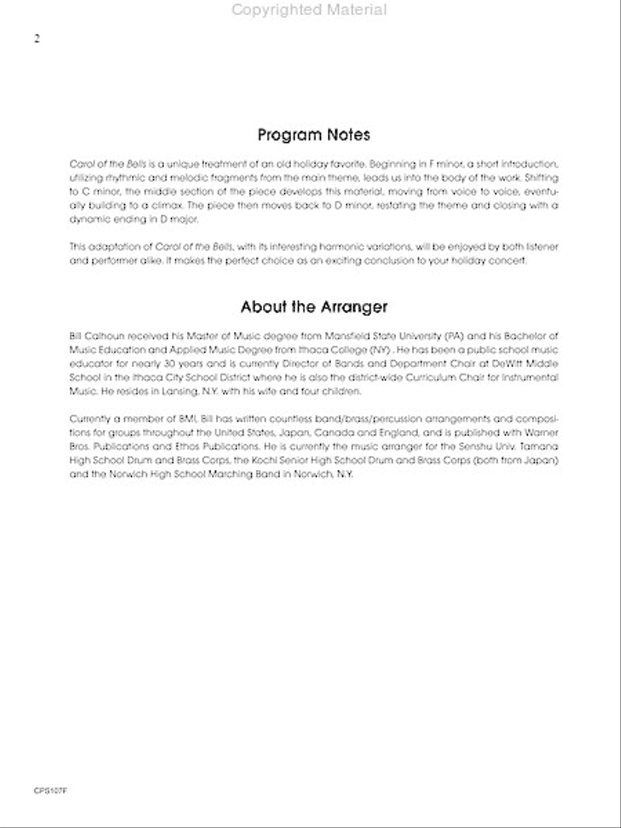 Carol of the Bells Concert Band scores gallery preview page 3