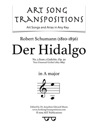 Book cover for SCHUMANN: Der Hidalgo, Op. 30 no. 3 (transposed to A major)