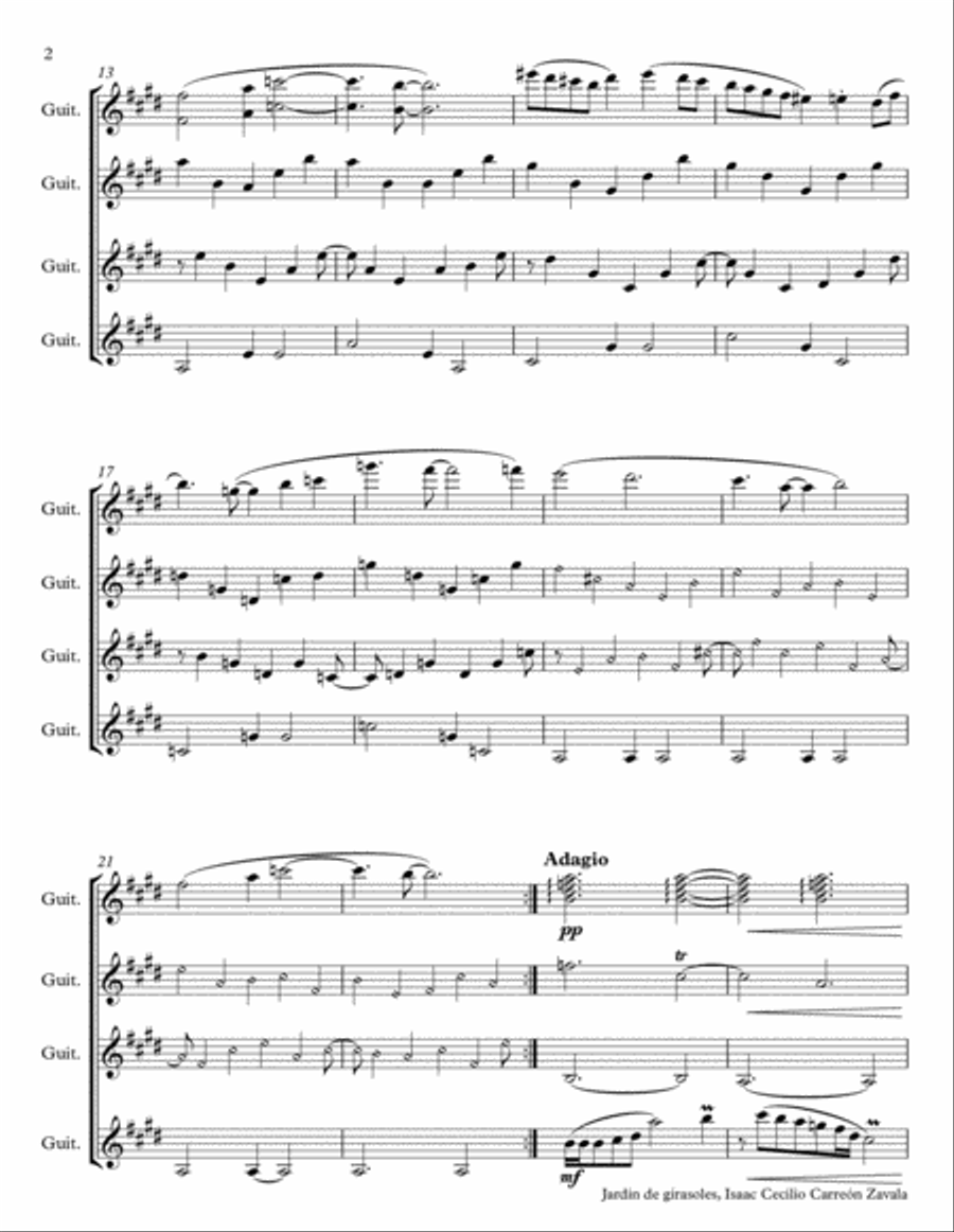 Jardín de girasoles (Sunflower´s Garden) Guitar Ensemble scores gallery preview page 2
