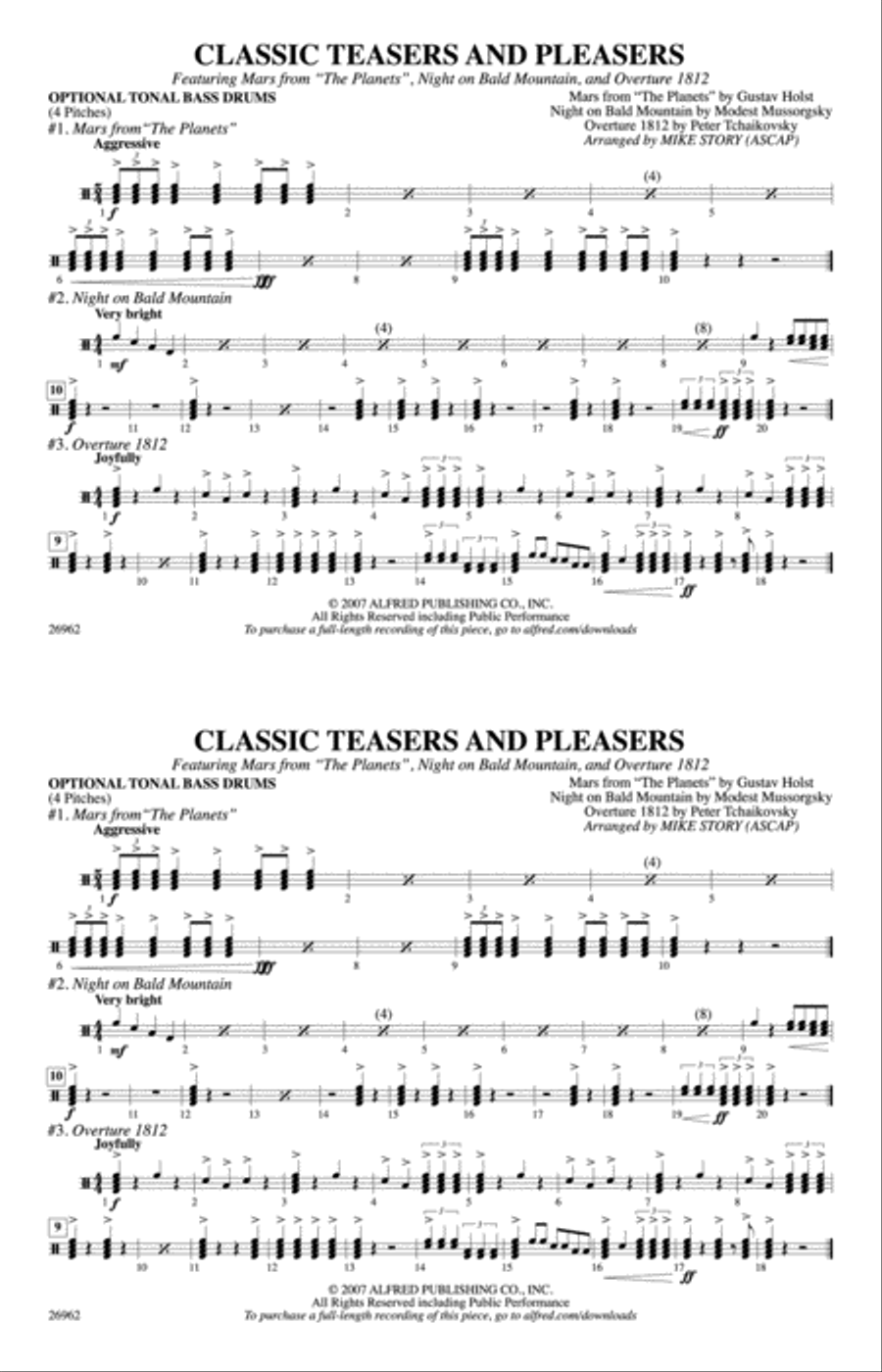 Classic Teasers and Pleasers: Tonal Bass Drum Marching Band scores gallery preview page 1