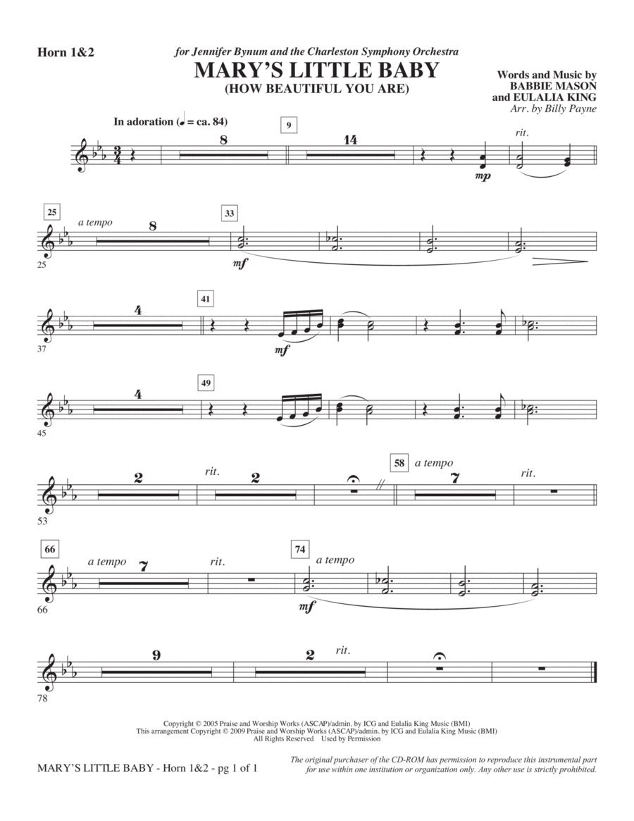 Mary's Little Baby - F Horn 1 & 2 Choir scores gallery preview page 1
