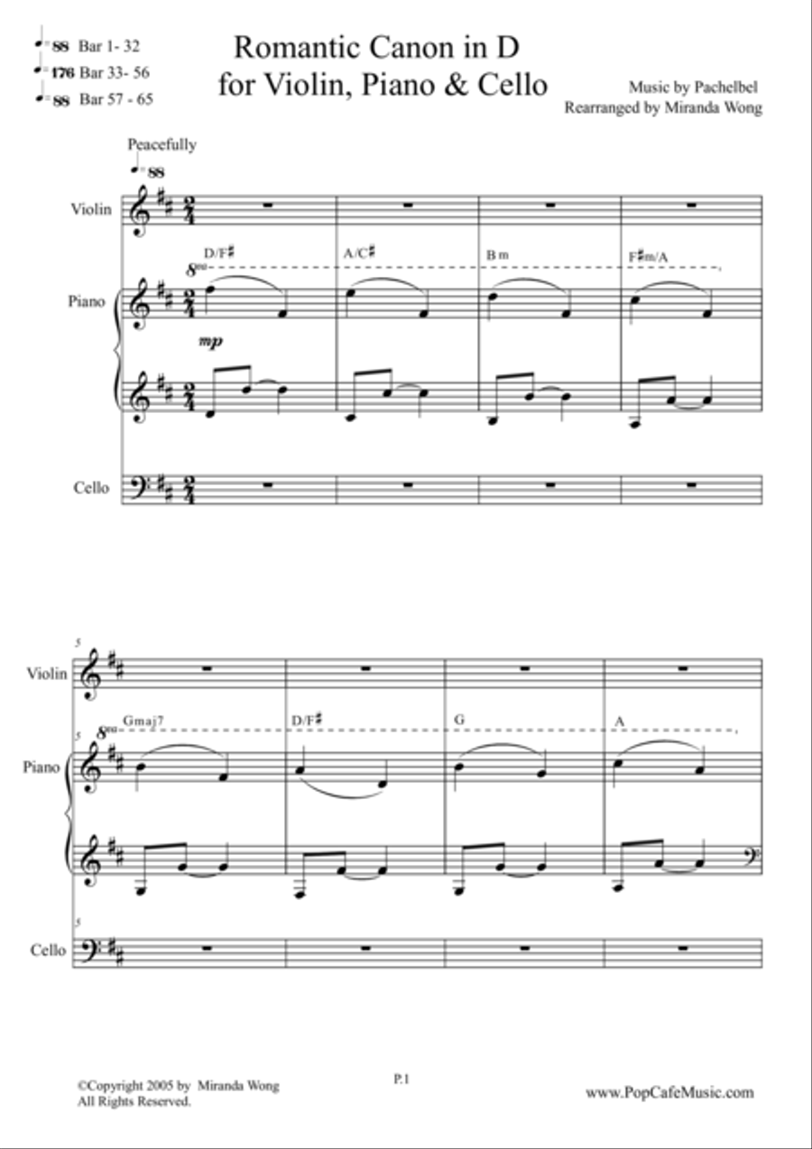 Romantic Canon in D for Violin, Piano & Cello Piano Trio scores gallery preview page 1
