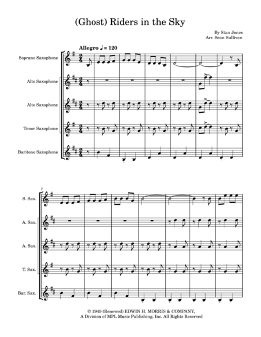 (Ghost) Riders In The Sky (A Cowboy Legend) Saxophone Quintet scores gallery preview page 2